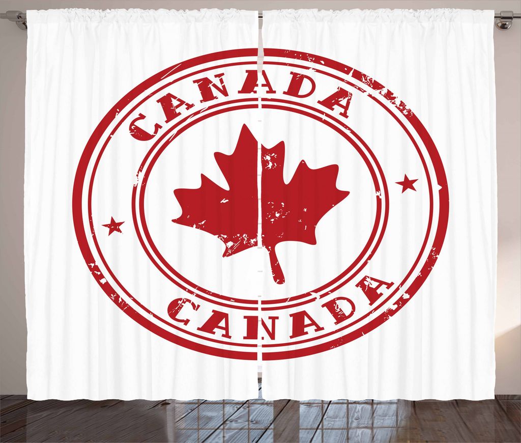 ABAKUHAUS Kanada Rustikaler Gardine, Gummi-Stempel-Entwurf, Schlafzimmer Kräuselband Vorhang mit Schlaufen und Haken, 280 x 245 cm, Vermilion und ...