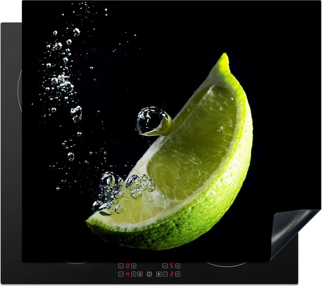 KitchenYeah Herdabdeckplatte Limettenkeil und Blasen , 59x51cm, Küche Deko, Ceranfeld Herdabdeckung, Abdeckplatte fùr Kochfeld