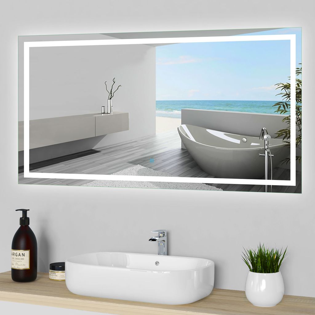 Badspiegel 50x50 cm mit LED Beleuchtung LED Farbe Kaltweiß 7000K Touch Schalter Beleuchtet Wandspiegel Lichtspiegel Badezimmerspiegel T100 Individuell Nach Maß 