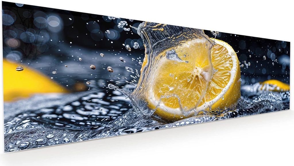 Glasbild 120x40cm in XXL für Wohnzimmer, Schlafzimmer Motiv Zitronenspritzer