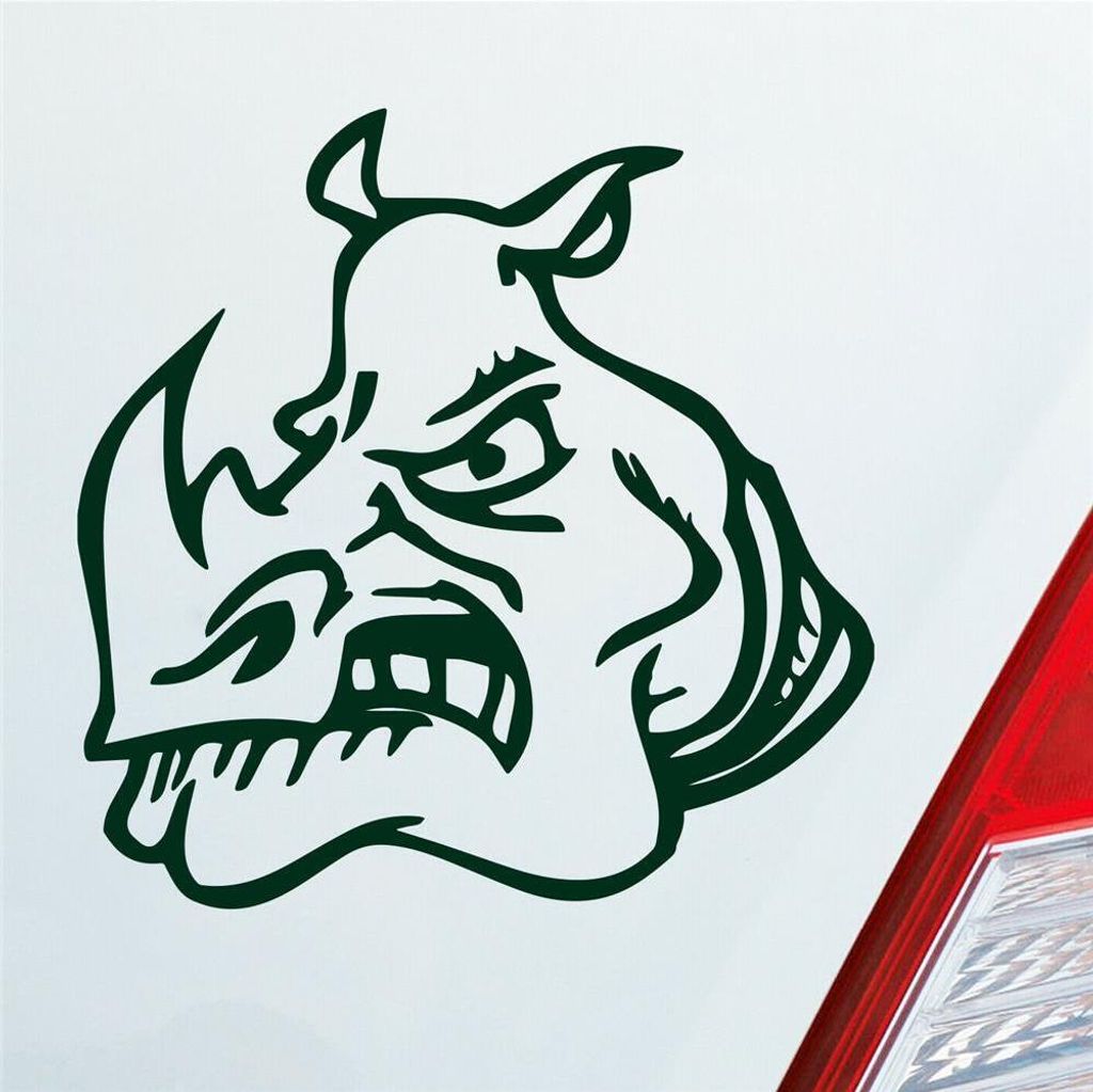 Auto Aufkleber Böses Nashorn angry Rhino Devil Car 10x10 cm Dunkelgrün Sticker Heckscheibenaufkleber