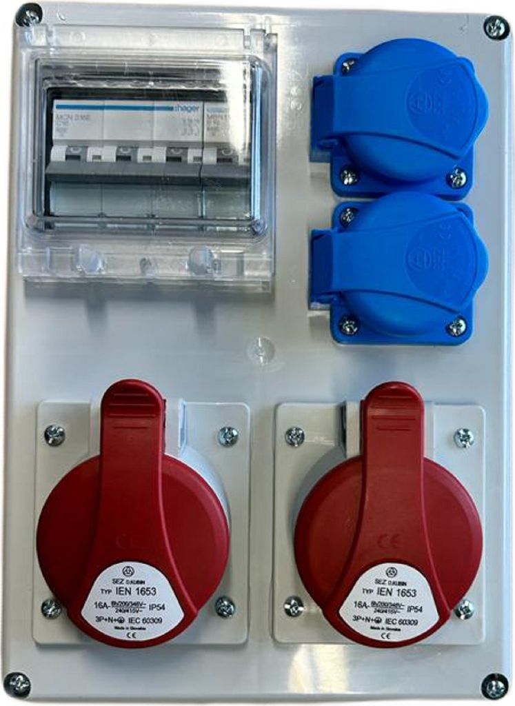 Wandverteiler Stromverteiler CEE 32A 16A 2x230V Schuko mit HAGER Sicherungen LS ROS-I1603A/S 98H-3