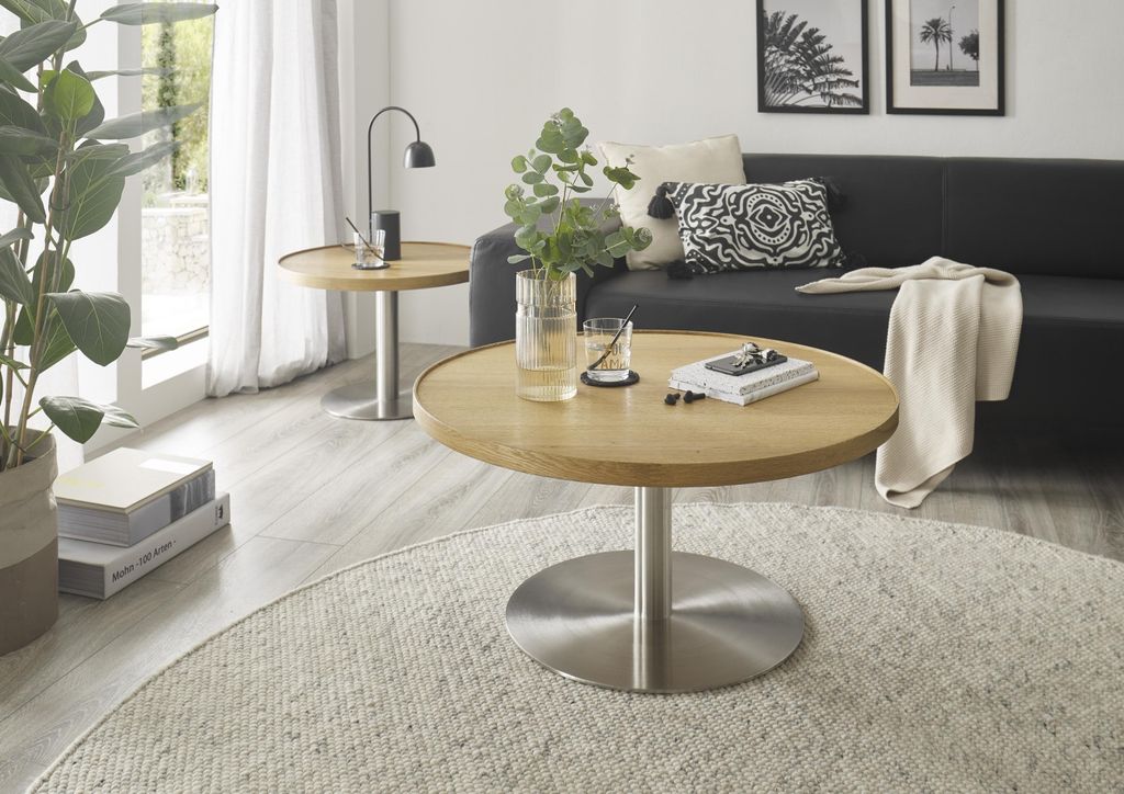 Couchtisch Monteverde | rund | Ø60 | Eiche / Edelstahl | 60 x 40 cm