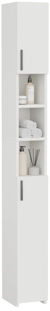 Schmale Badezimmerschrank-Regal, freistehend, weiß, 2 Türen Produktbild 