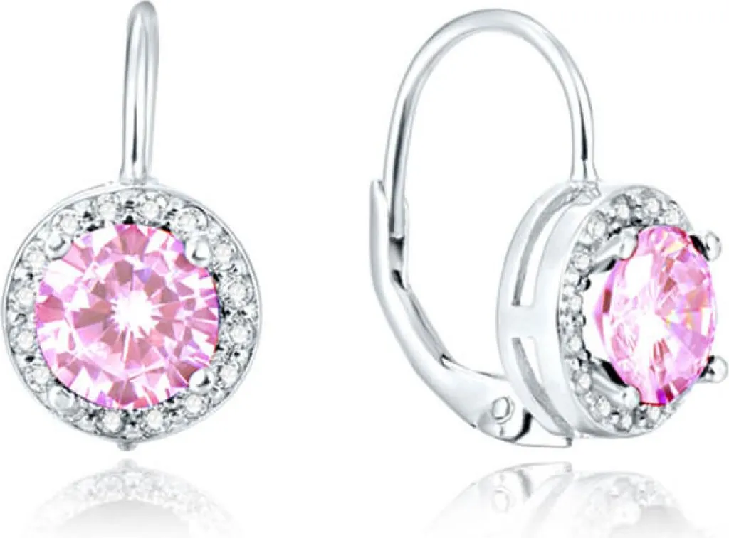Boucles d'oreilles cristaux roses et monture argentée brillante