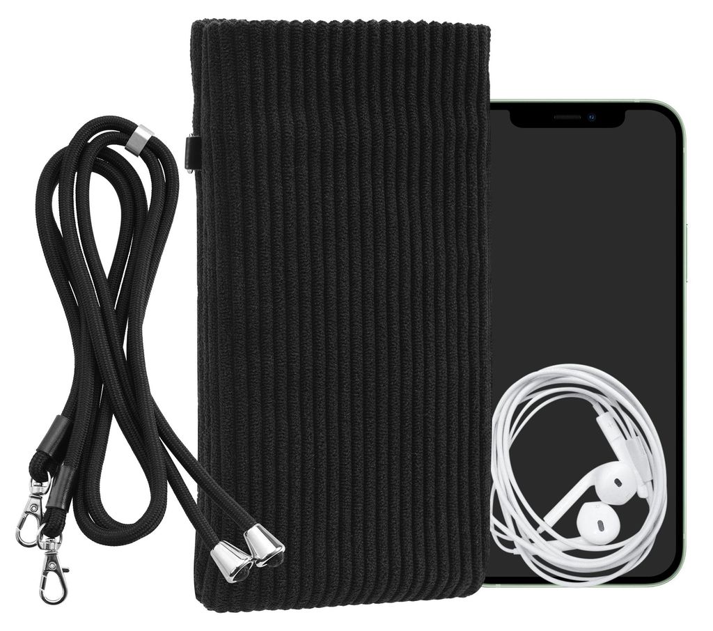 kwmobile Handytasche für Smartphones XXL - 7" Handy Tasche - Cord Handy Hülle Schwarz mit Kordel - Tasche mit Handykette 17,7 x 9 cm Innenmaße