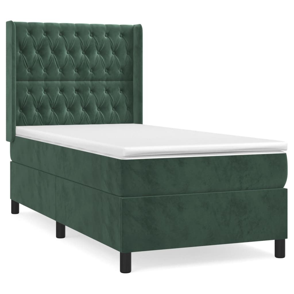 SYFAX Boxspringbett mit Matratze Dunkelgrün 90x190 cm Samt