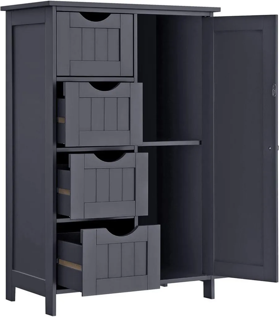 VASAGLE Armoire de Salle de Bain Étroite avec 4 Tiroirs 30x55x82 cm