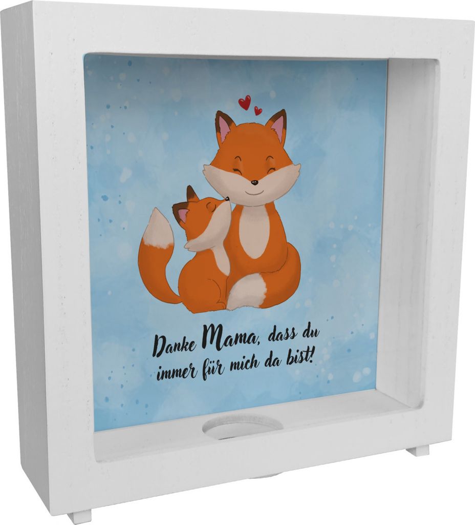 Danke Mama, dass du für mich da bist Rahmen Spardose aus Holz mit Fuchs