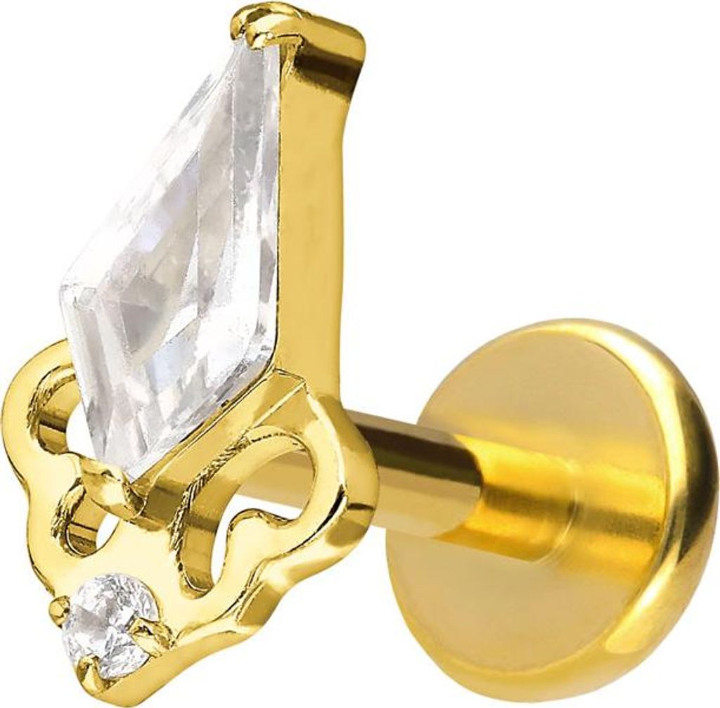 Ohrpiercing, Nasenpiercing Titan Labret mit Push Fit KRISTALLSCHILD Gold Stablänge: 8mm | Stabstärke: 1mm