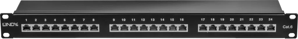 Panneau de brassage 24 ports RJ45 Lindy 25990 haute densité 1U noir robuste