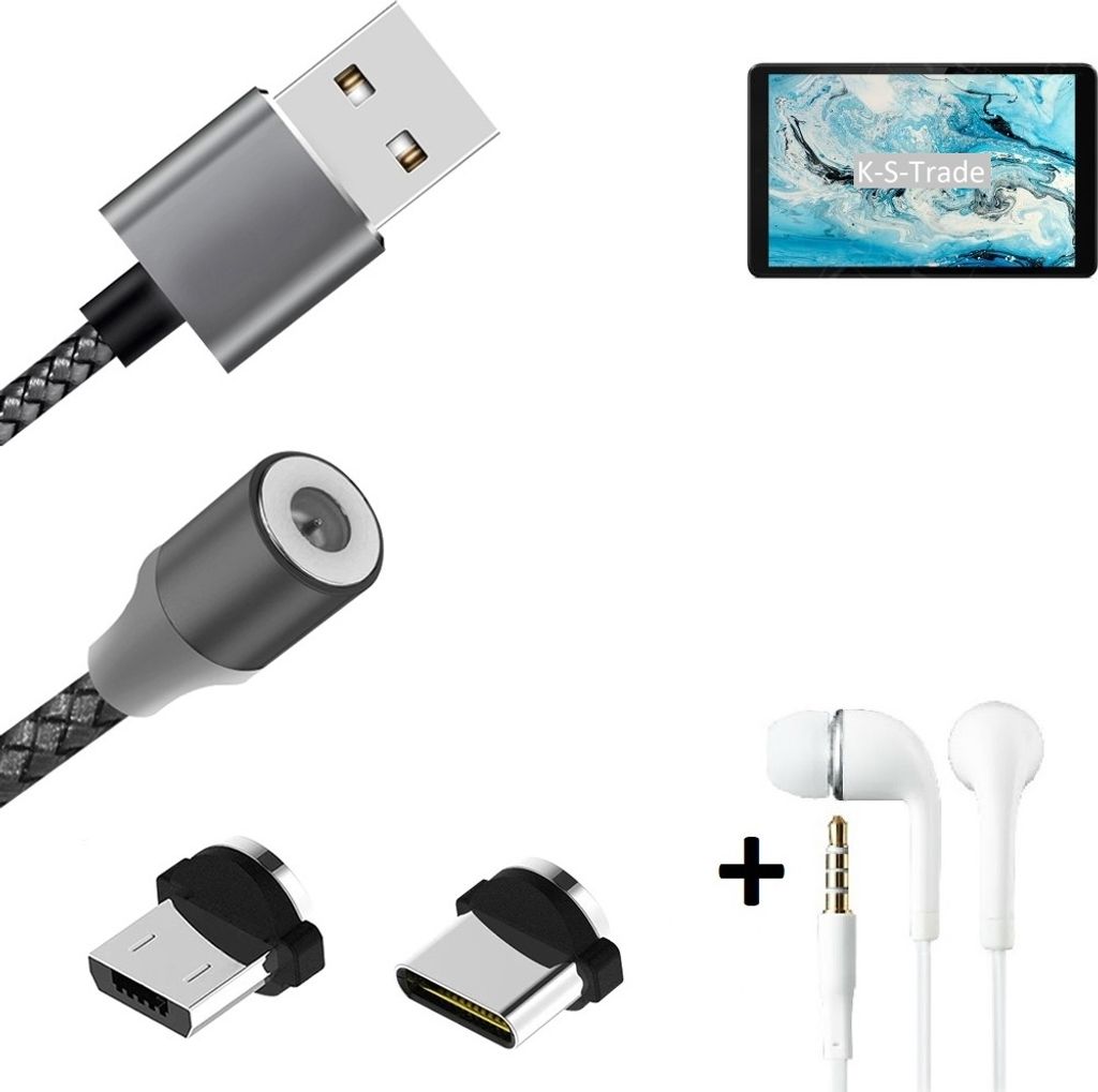 K-S-Trade Hochwertiges Magnet-Lade-kabel Sync-Kabel Daten-Kabel + Kopfhörer kompatibel mit Huawei Enjoy 20 5G mit USB-Typ-C-Anschluss und