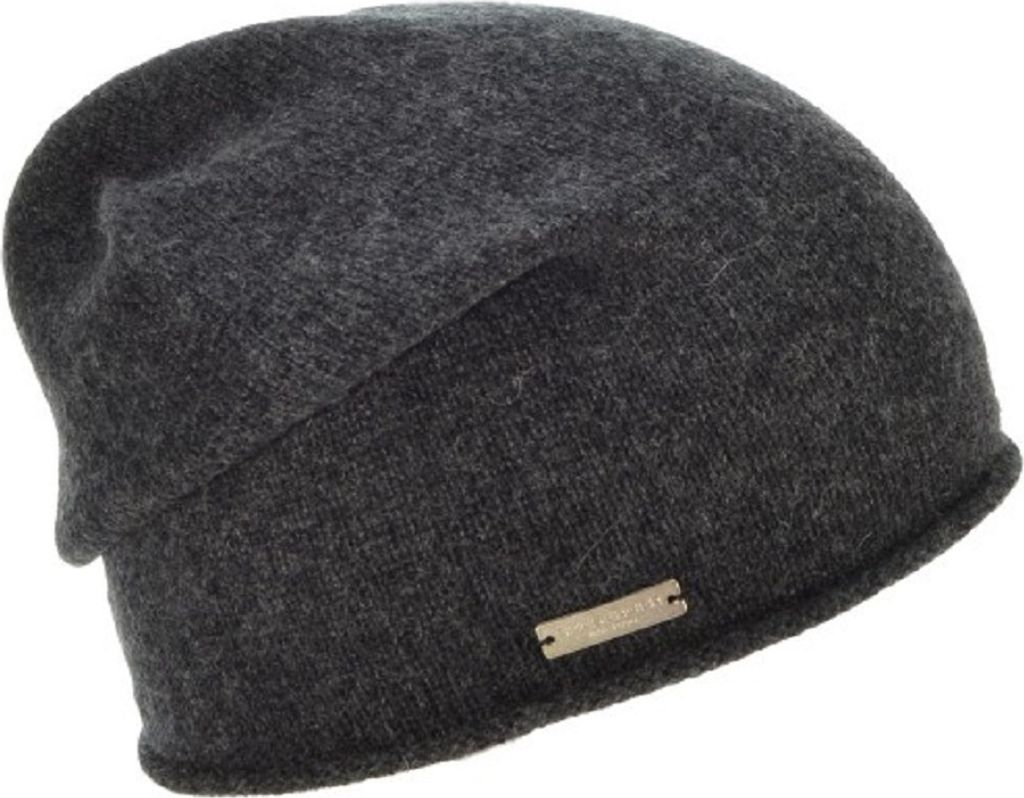 Seeberger Strickmütze-Beanie aus 100% Kaschmir mit Rollrand in grau
