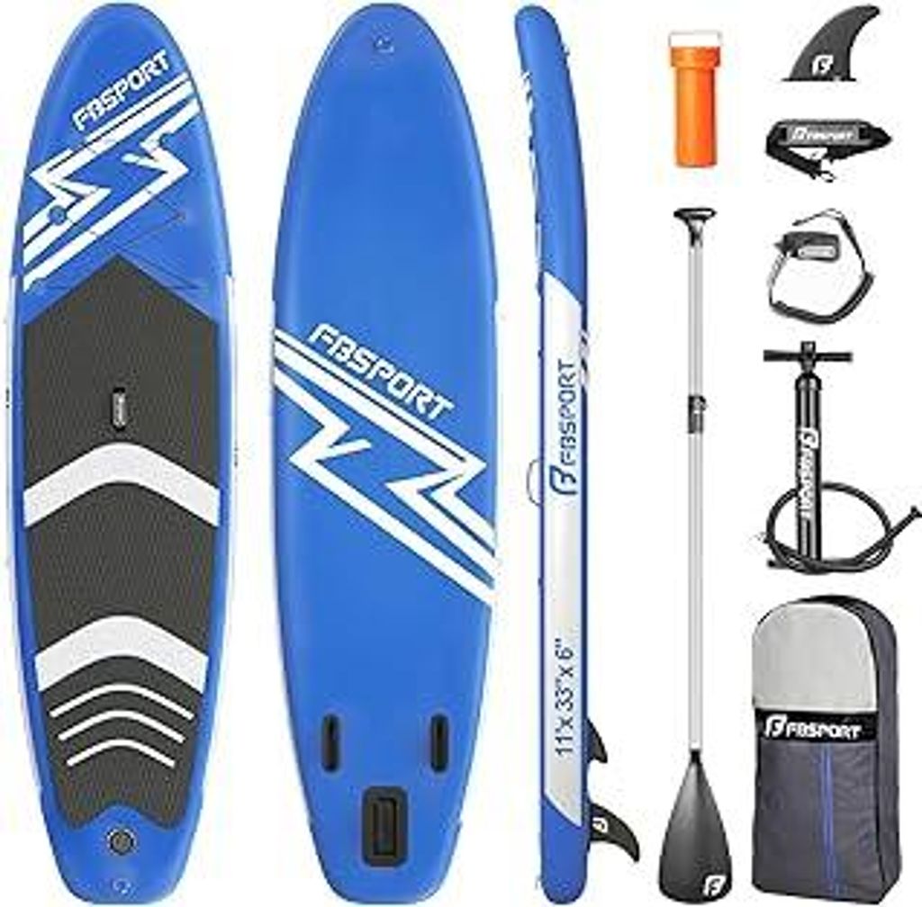 FBSPORT Aufblasbares SUP Board, Stand Up Paddling Board, Aufblasbare Stand Up Paddle Board für Stand-Up Paddling 15CM Dick, Surfbrett Kit mit Vers...