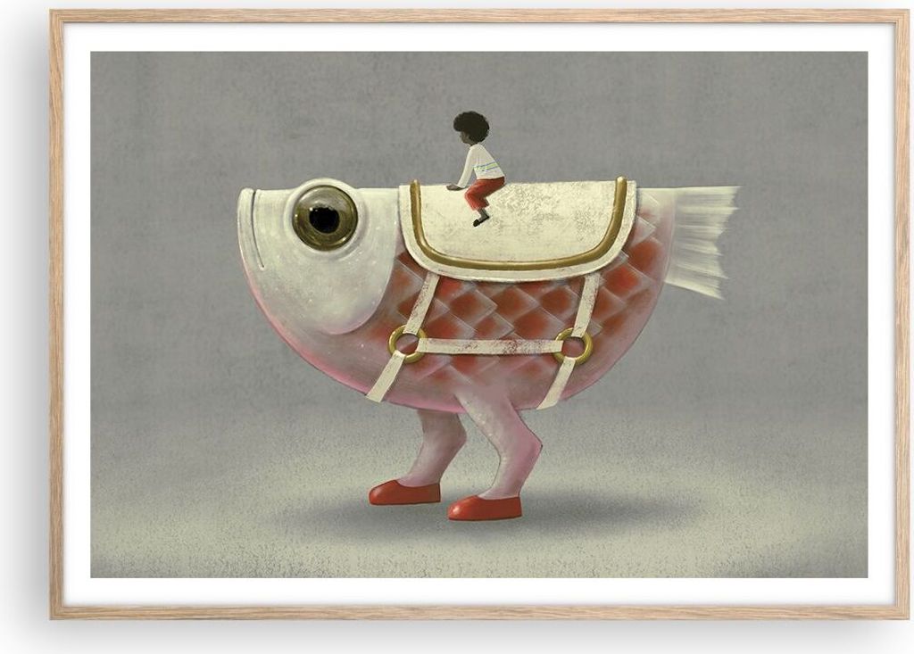 Gerahmtes Poster - Rahmen in heller Eiche - Surreal Fisch Produktbild 