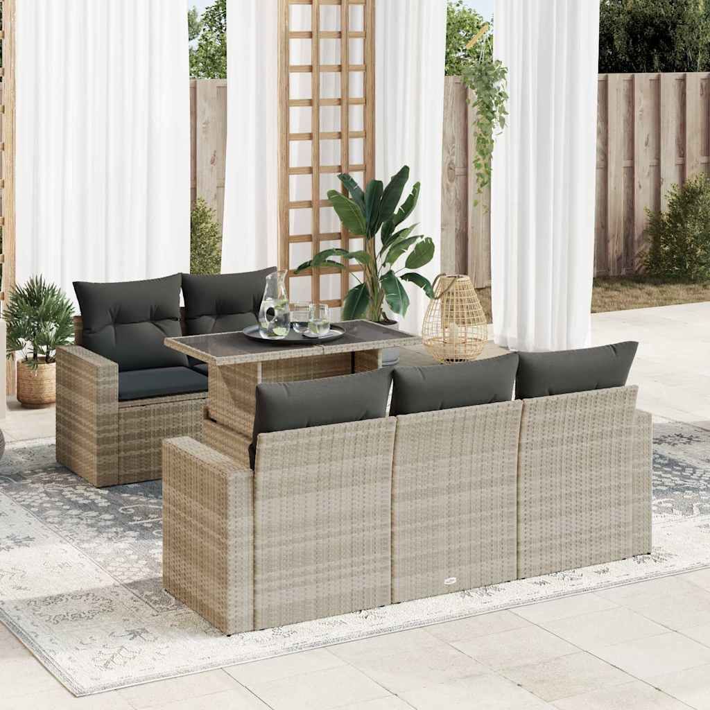 Eleganten-Stil 6-tlg. Garten-Lounge-Set mit Kissen Garten-Sofagarnitur, Outdoor Indoor, Hellgrau Poly Rattan Gartenmöbel-Sets CHY36931851