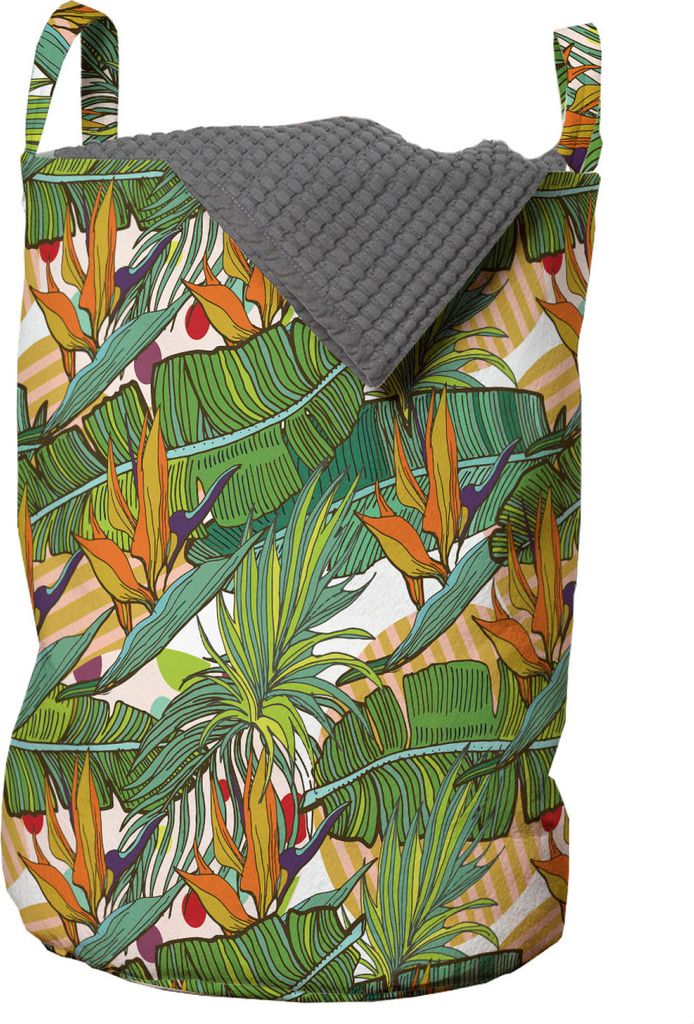 ABAKUHAUS Exotisch Wäschesack, Sommer-tropisches Laub Kunst, Wäschekorb mit Griffen Kordelzugverschluss für Waschsalons, 33 cm breit x 49 cm hoc...