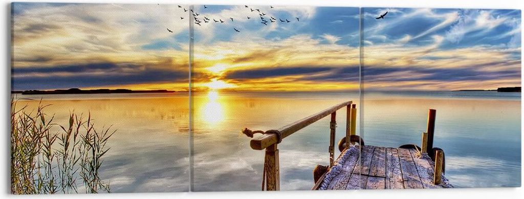 Bild auf Leinwand - Leinwandbild - See Brücke - 150x50cm - Wand Bild - Wanddeko - Wandbilder - Leinwanddruck - Bilder - Kunstdruck - Wanddekoratio...