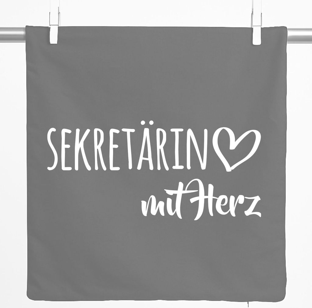 Huuraa Kissenbezug Sekretärin mit Herz 40x40cm Steel Grey Baumwolle Dekokissenbezug Geschenkidee