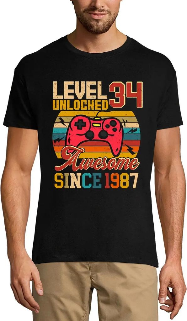 Herren Grafik T-Shirt Level 34 freigeschaltet – Level 34 Unlocked – Geschenk 34. Geburtstag Jahrestag 34 Jahre Jubiläum 34 Jährige Mann Jahrg...