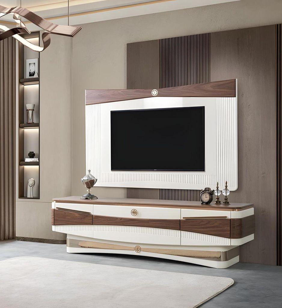 Exklusiver TV-Ständer im modernen Design mit feinen Holzverzierungen