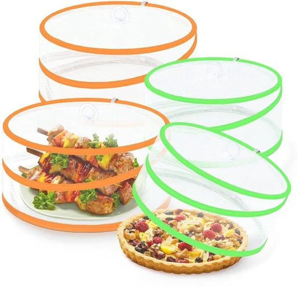 Housses anti-mouches - Lot de 4 cloches alimentaires pliables blanches
