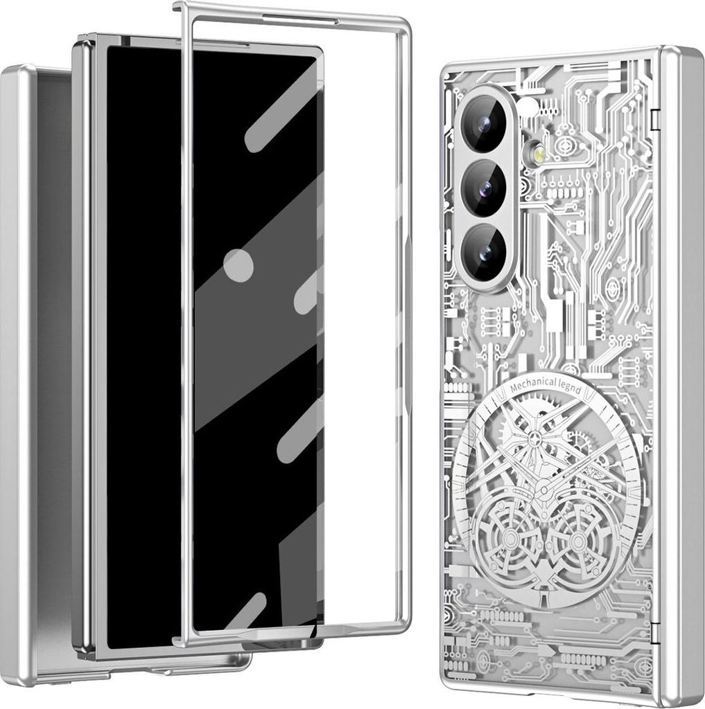 Hülle für Samsung Galaxy Z Fold 7 Luxus Galvanisierte Charnierschutz Kristallklare Schutzhülle mit Displayschutzfolie Silber