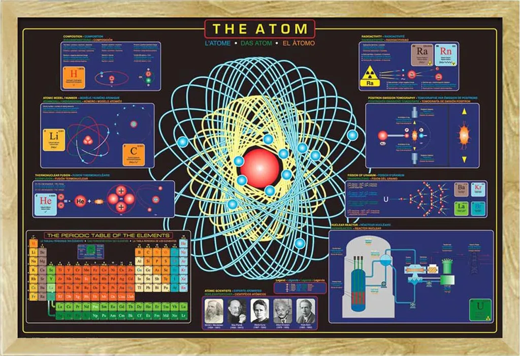 Poster Éducatif Les Atomes de l'Atome Shinsuke avec Cadre en Bois Hêtre