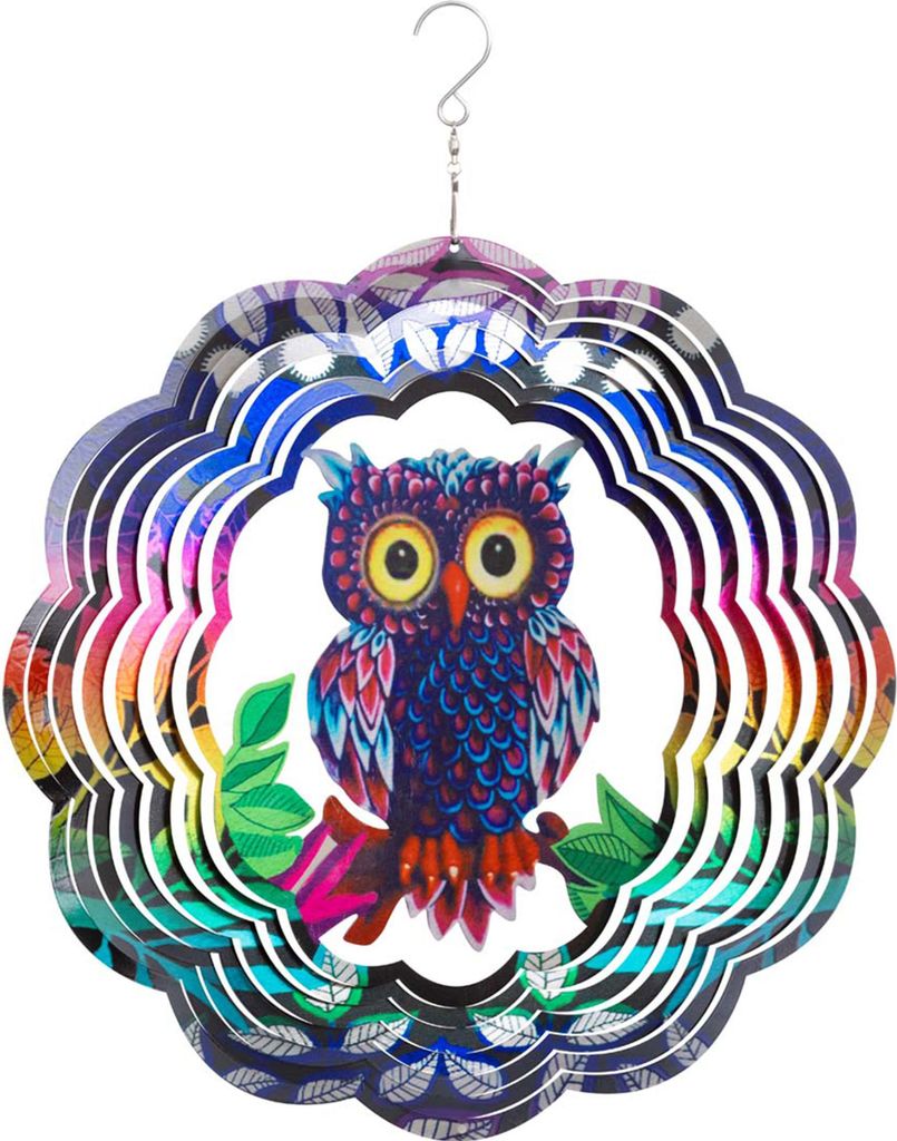 Kinetic Art Metal Hanging Wind Spinner: 3D Flashy Owl