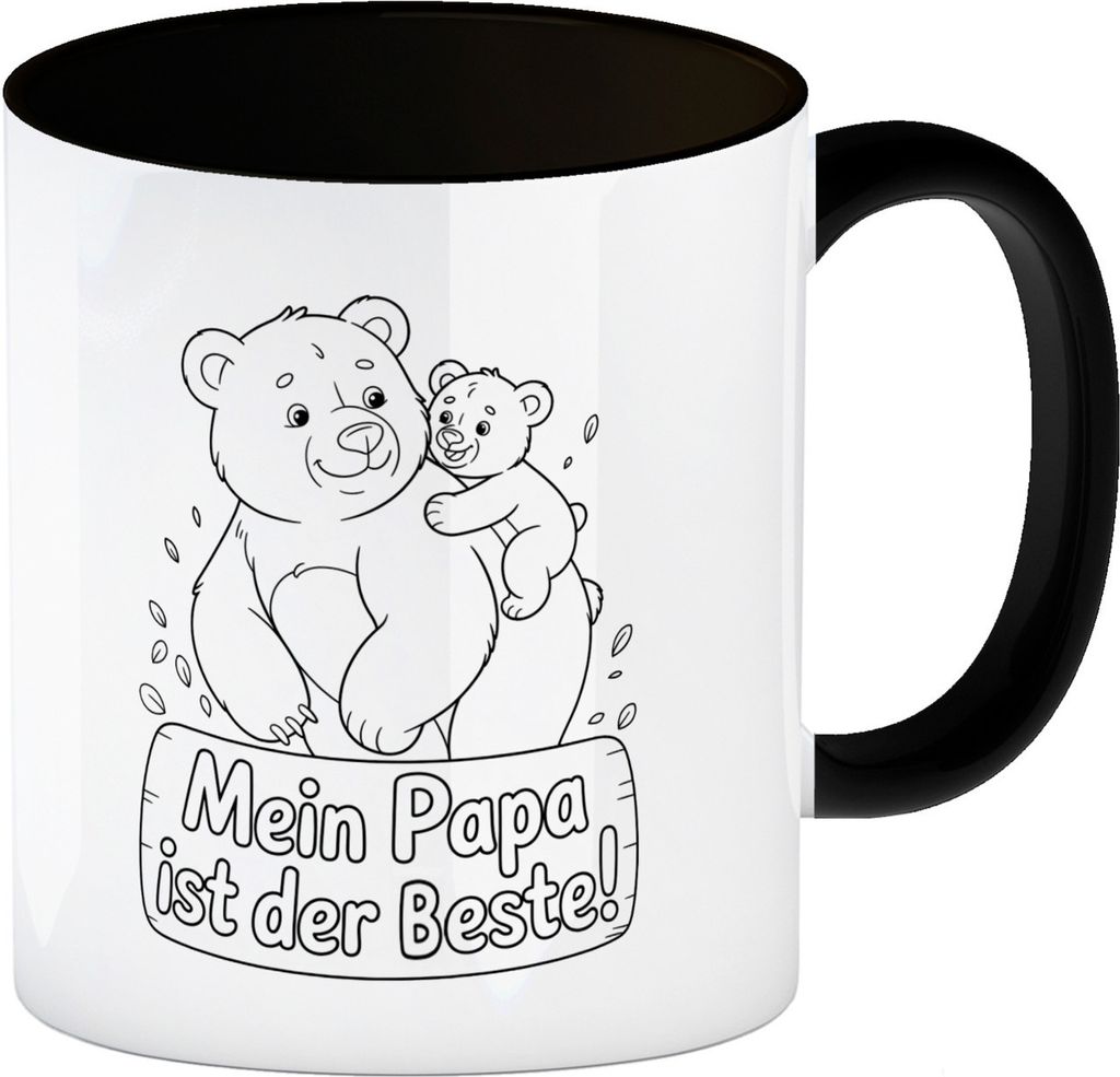 Bären Kaffeebecher in schwarz zum Ausmalen Mein Papa ist der Beste