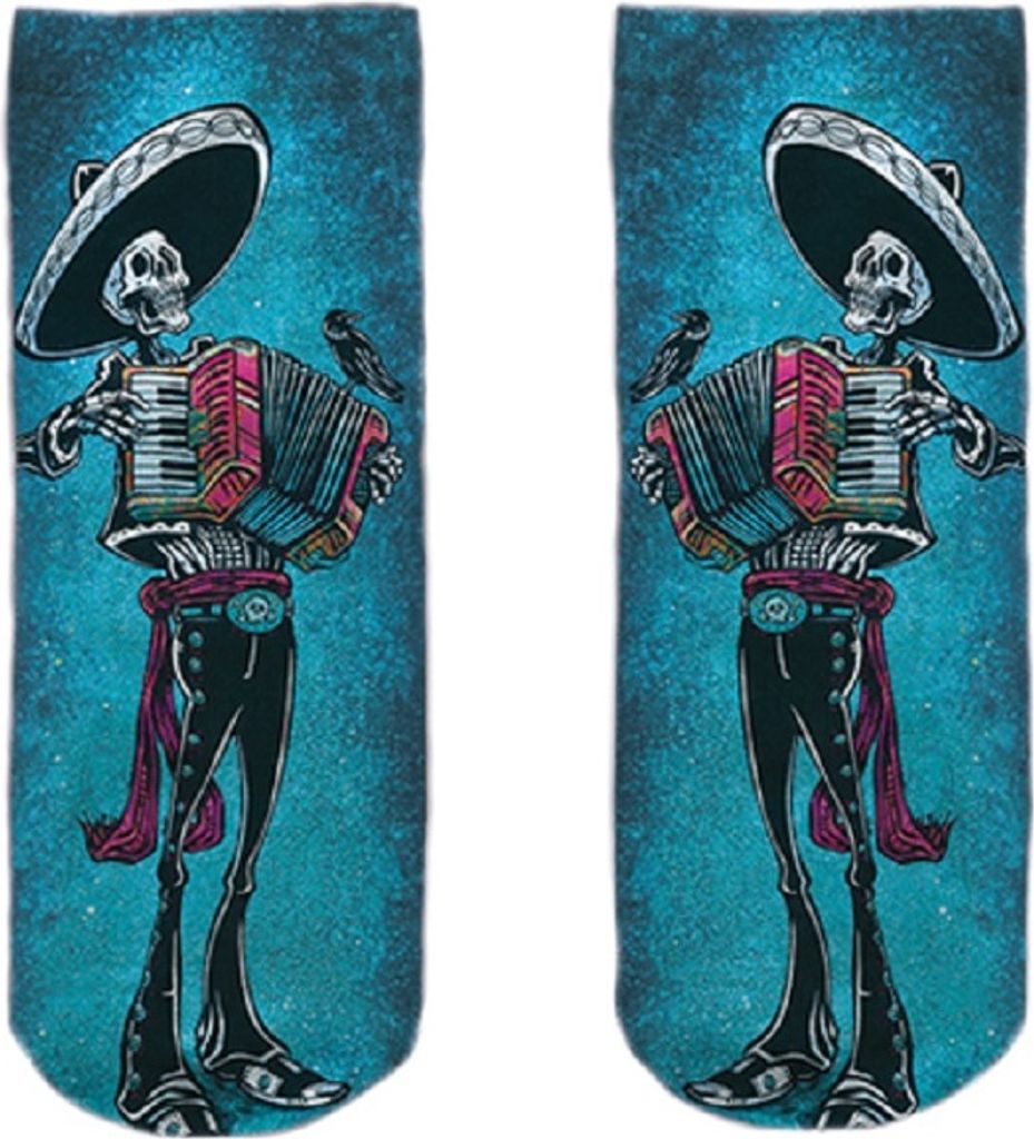 Socken Skelett mit Akkordeon, türkis, Strümpfe Socke Totenköpfe Totenkopf