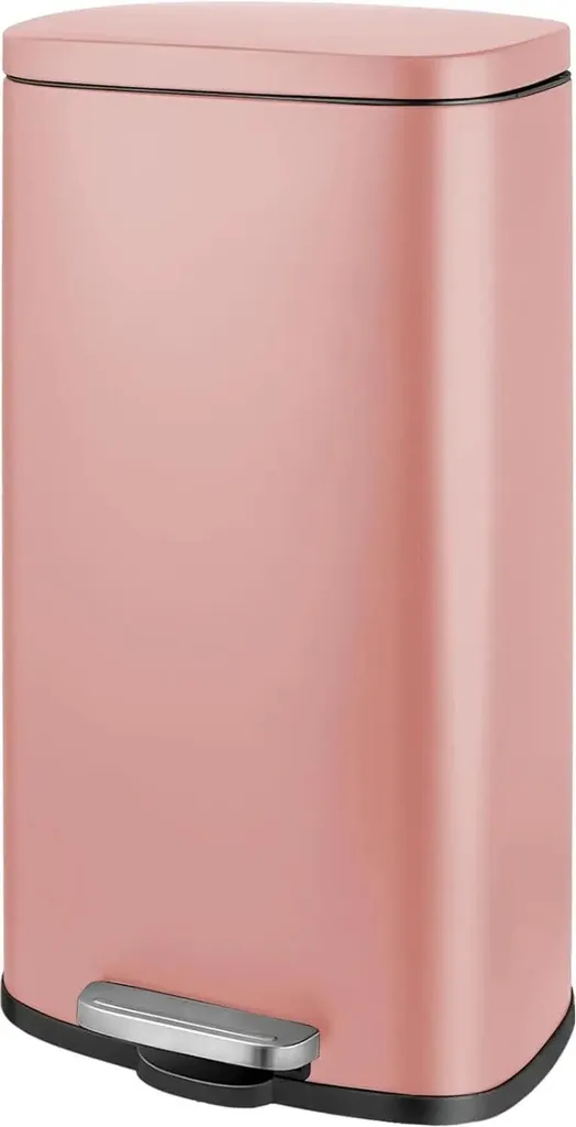 Poubelle rectangulaire inox rouge 30 litres - Fermeture douce et lente