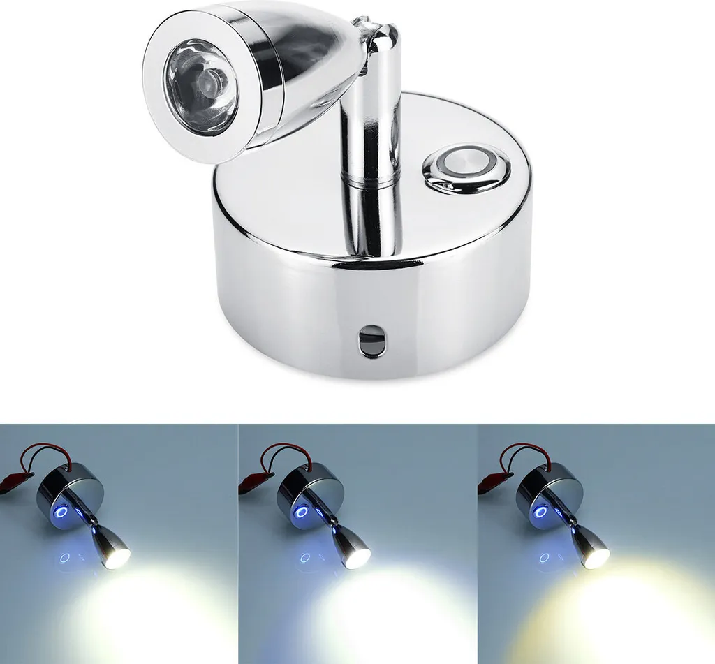 Faretto LED 12V 1W Cromo Touch Switch per Camper Barca - Luce Calda