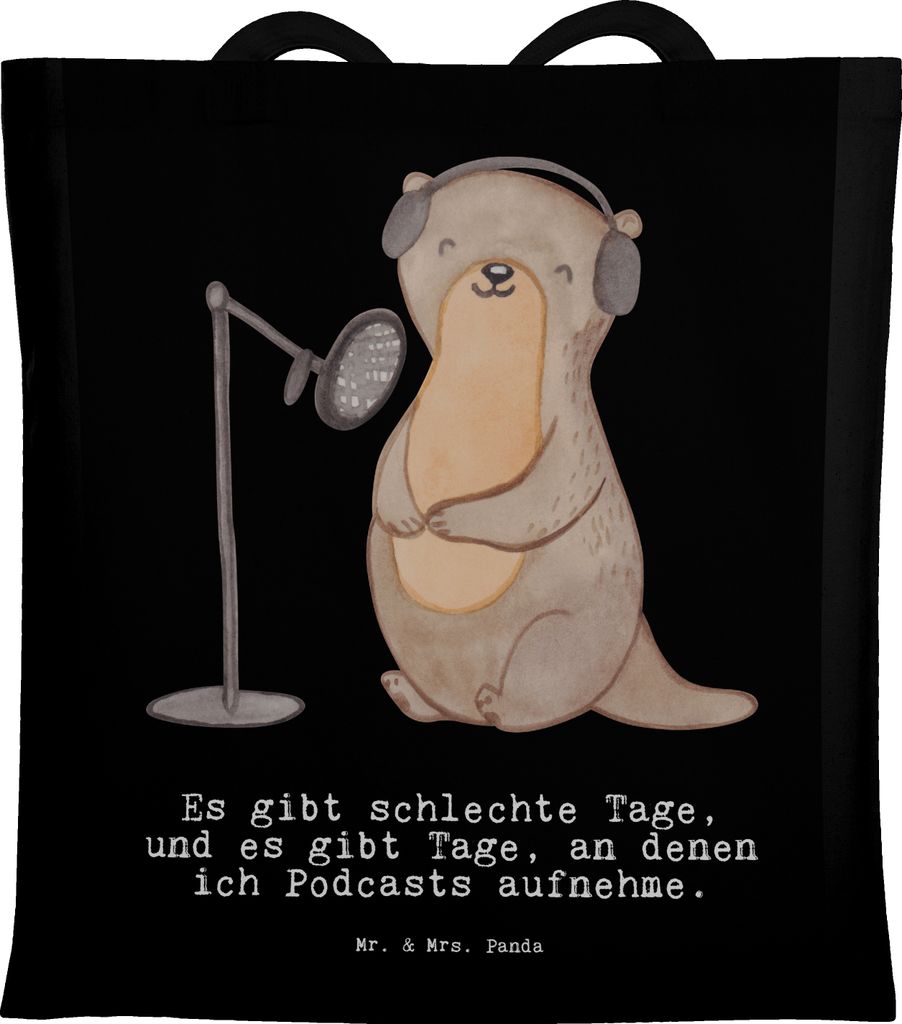 Mr. & Mrs. Panda Schultasche Otter Podcast aufnehmen - Schwarz - Geschenk, Tasche, Podcaster, Jutebeutel, Tote Bag, Produzieren, Podcasterin, Lapto...