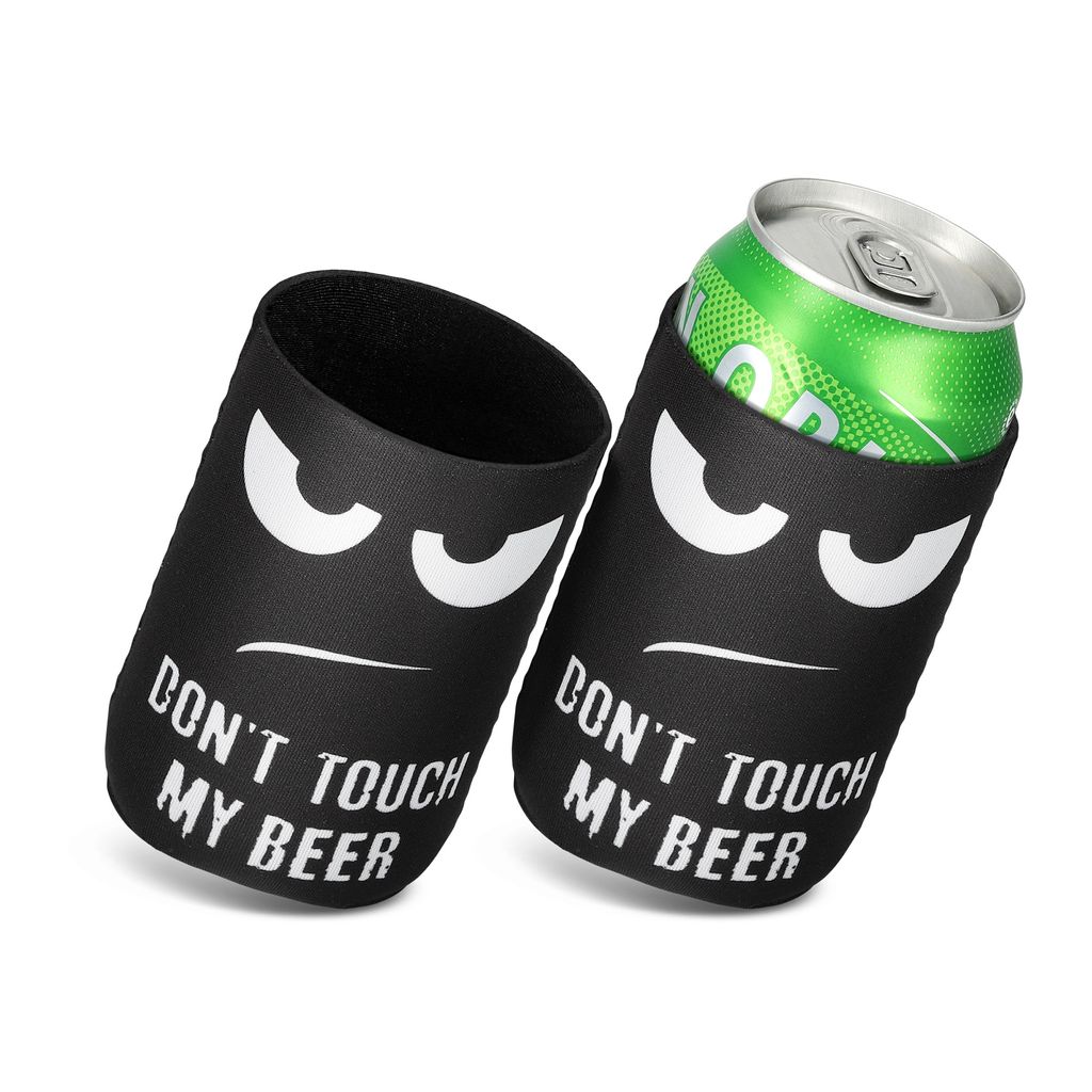 kwmobile 2x 330ml / 355ml Dose Dosenkühler - für Bierdosen und andere Getränkedosen - 6,5 x 10 cm - Don't touch my beer Weiß Schwarz