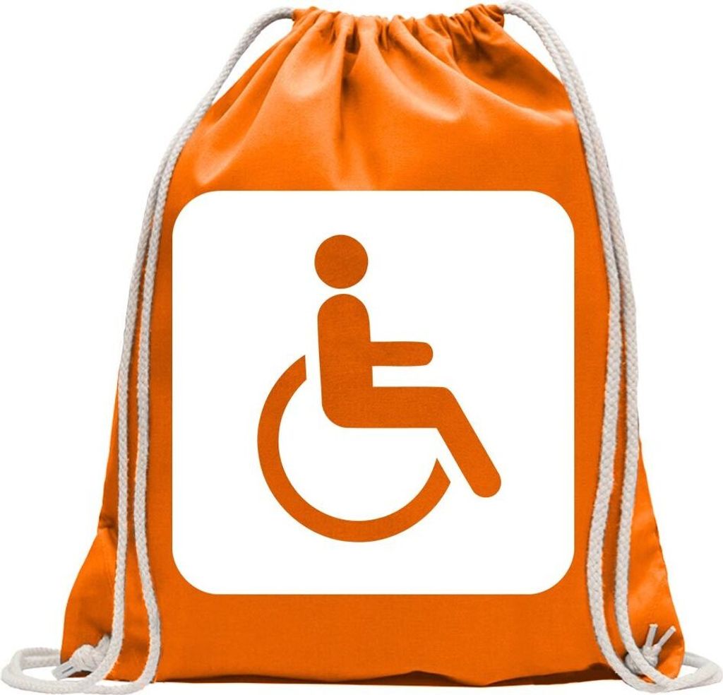 Kiwistar - Turnbeutel - mandarin - Behinderte Rollstuhl WC Piktogramme - Fun Rucksack Sport Beutel Gymsack Baumwolle mit Ziehgurt