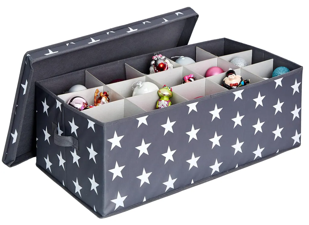 Rangement boules de Noël efficace : boîte 30 places grise et robuste