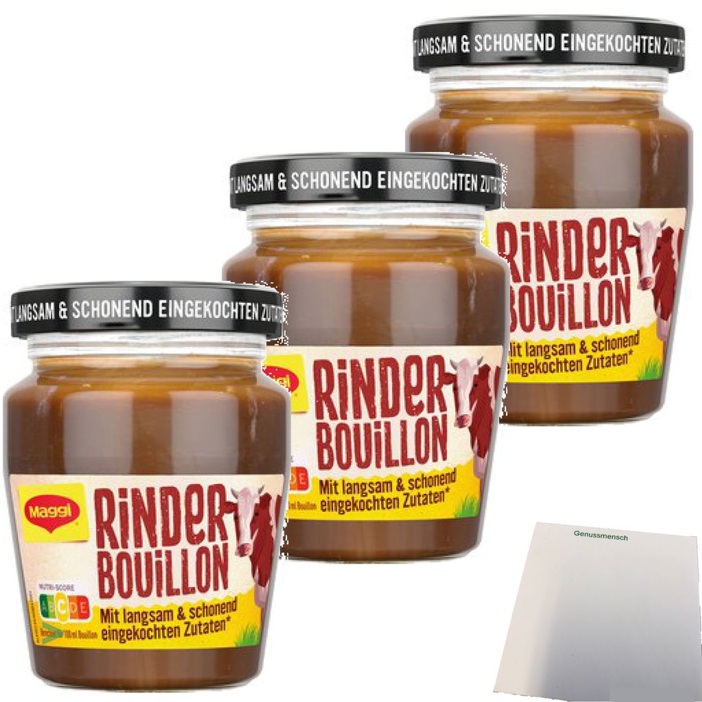 Maggi Eingekochte Bouillon Rind für je 3,5l 3er Pack (3x160g Glas) + usy Block