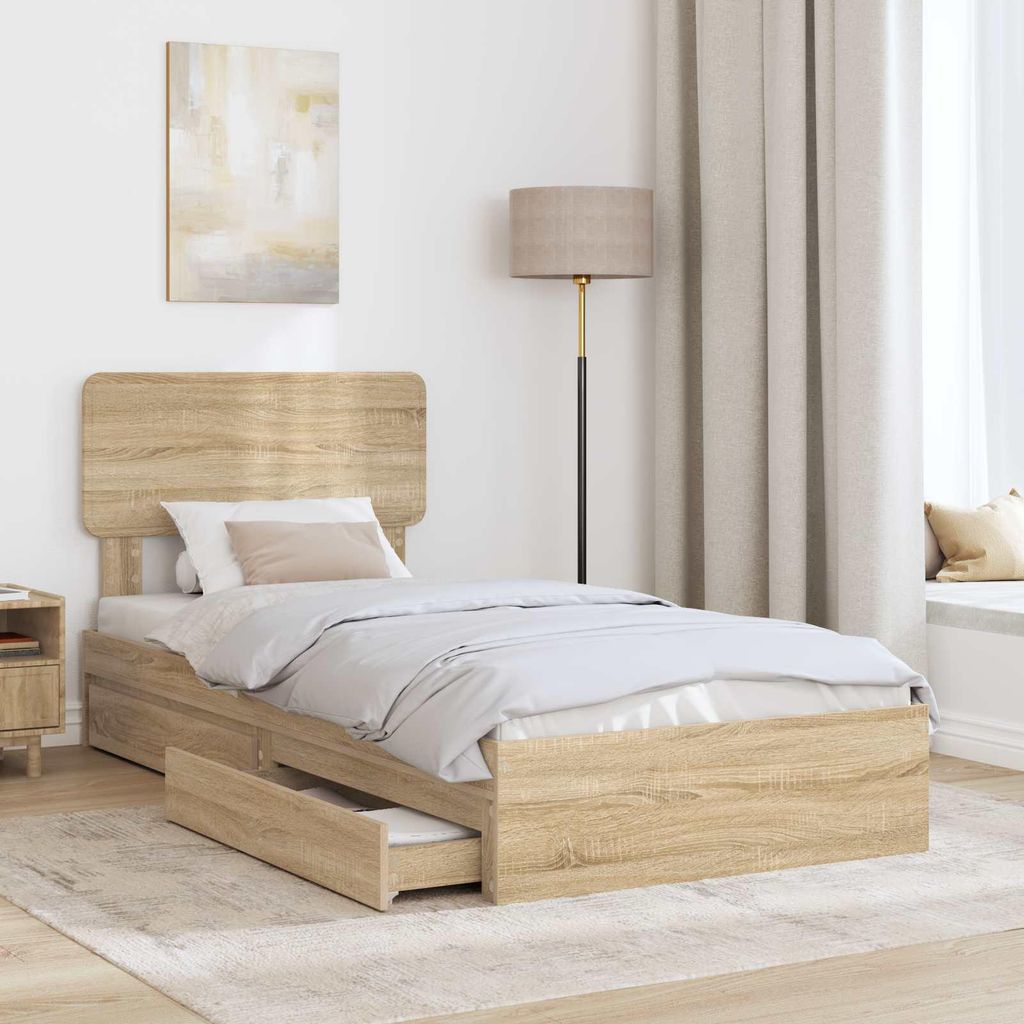 (Design 2026) Aufbewahrungsbett Sonoma-Eiche 75 x 190cm Holzwerkstoff - HOMMIE 525106 - Klassische BettenJugendbett Tagesbett
