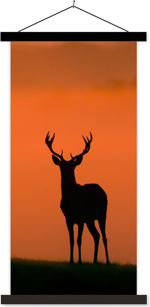 MuchoWow Textilposter Hirsch - Scherenschnitt - Nebel 40x80 cm mit schwarzem Rahmen - Wandemalerei