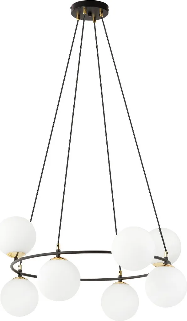 Suspension plafonnier 8 globes verre opale Azura noir pour salon