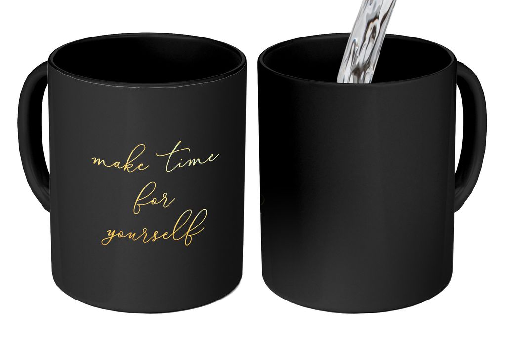 KitchenYeah Zauber Tasse Zaubertasse Magic Zitate - Selbstfürsorge - Gold - Schwarz 350 ml Farbwechsel Becher Geschenk Geschenkidee - Magic-Tass...