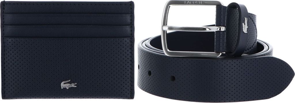 LACOSTE Leder Gürtel Kartenhalter Elegance Punch Cardholder + Belt Box W90 Eclipse dunkelblau
