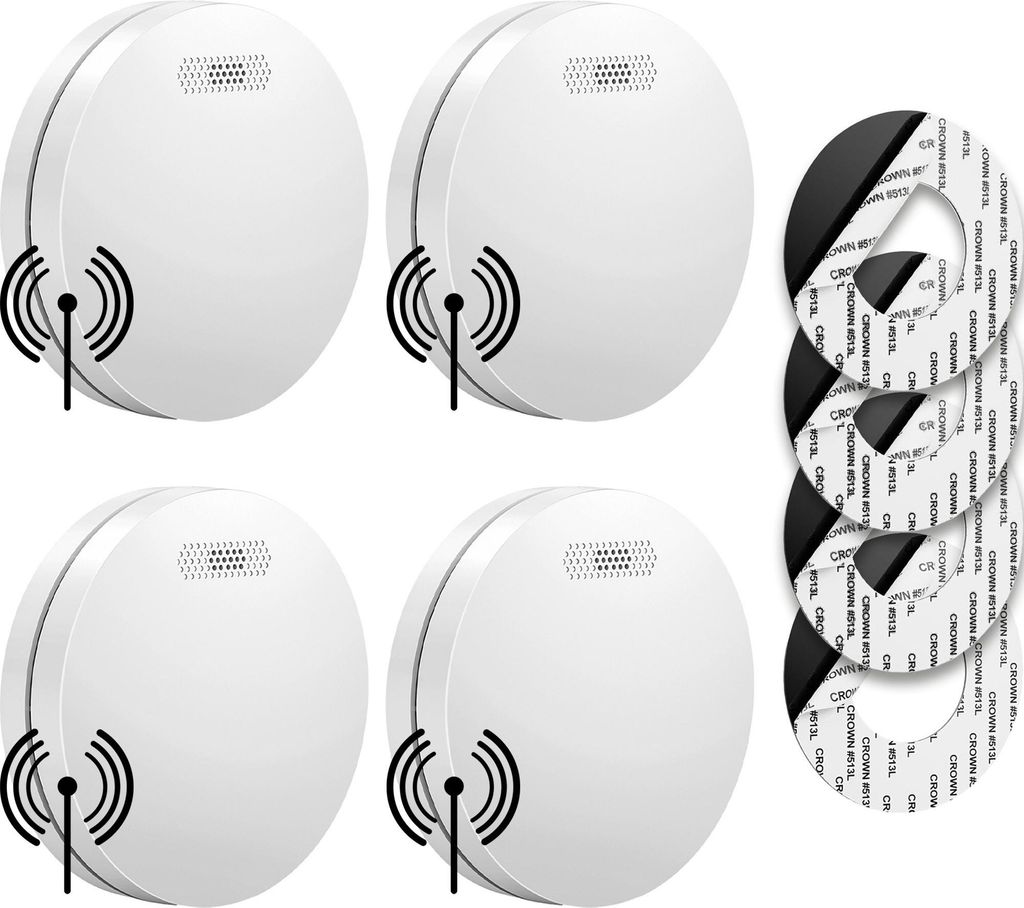 SAVS SM11R4 Funkvernetzter Rauchmelder 4er-Pack – 10 Jahre Batterie – Extra flaches Design – Kein LED-Licht – Montage ohne Bohren