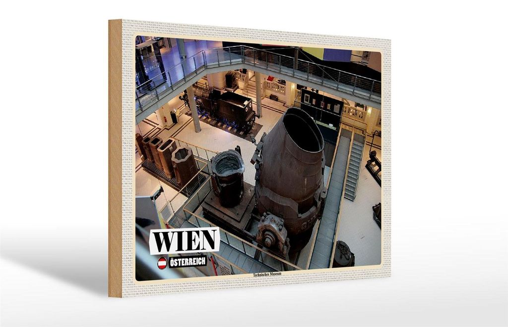 Holzschild Reise Wien Österreich Technisches Museum 30x20cm Produktbild 