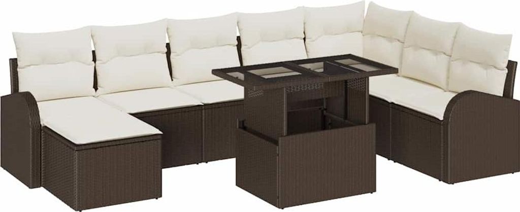 "2026 MODERNE" Garten-Sofa-Set - Balkonmöbel/Loungeset - elegantes Design - mit Kissen 9 pcs Braun und Creme - - Gartensofas NeuMöbel766255