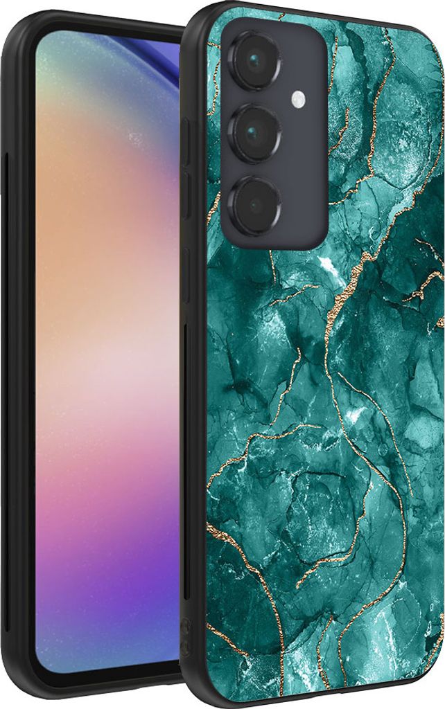 Smartphonica Handytasche für Samsung Galaxy A54 5G mit Marmordruck - TPU Rückseite Abdeckung Fall Marmor Design - Gold Grün