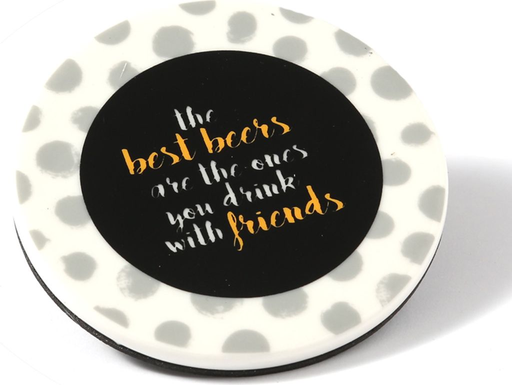 Getränkeuntersetzer aus Keramik mit FRIENDS Aufschrift - Bierdeckel - D: 9cm - rund