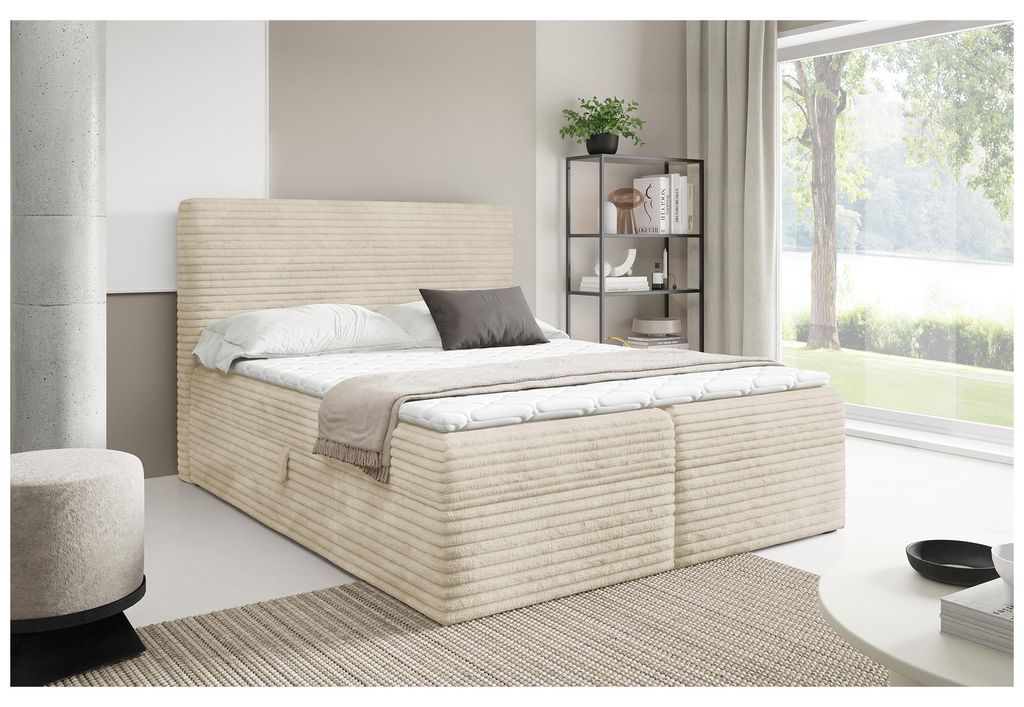 MEBLINI Boxspringbett mit Bettkasten - 200x220 - H4/Beige Produktbild 