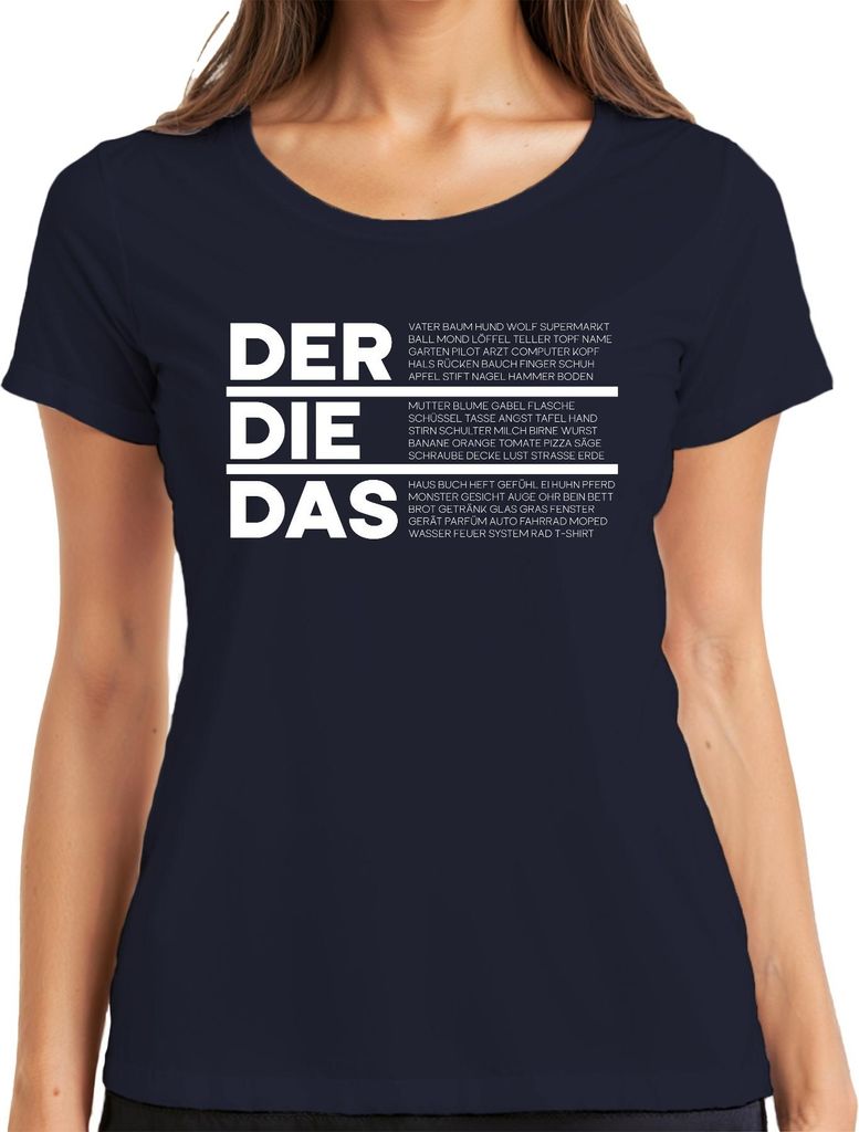 DER DIE DAS Deutsch Grammatik Artikel Lustig Spruch Ironie Sarkasmus Damen T-Shirt, Navy, L